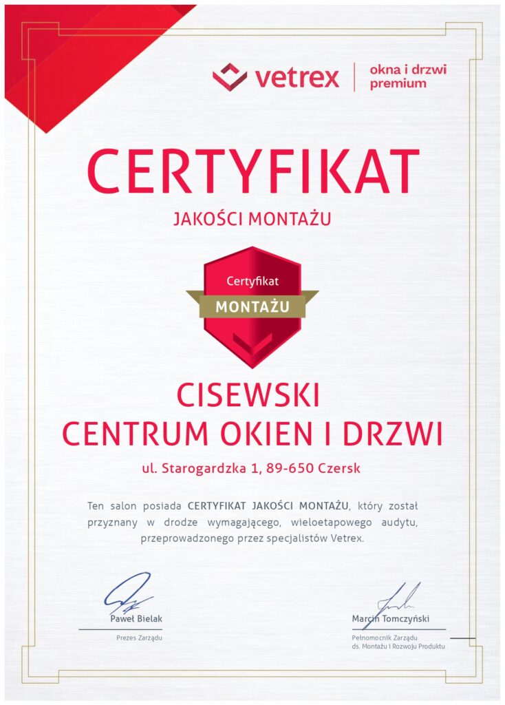 Potwierdzenie autoryzacji Vetrex – montaż zgodny ze standardami producenta
